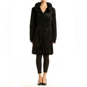 Style & Co. Faux Black Persian Lamb Fur Coat Jacket Button Front Collared Size M